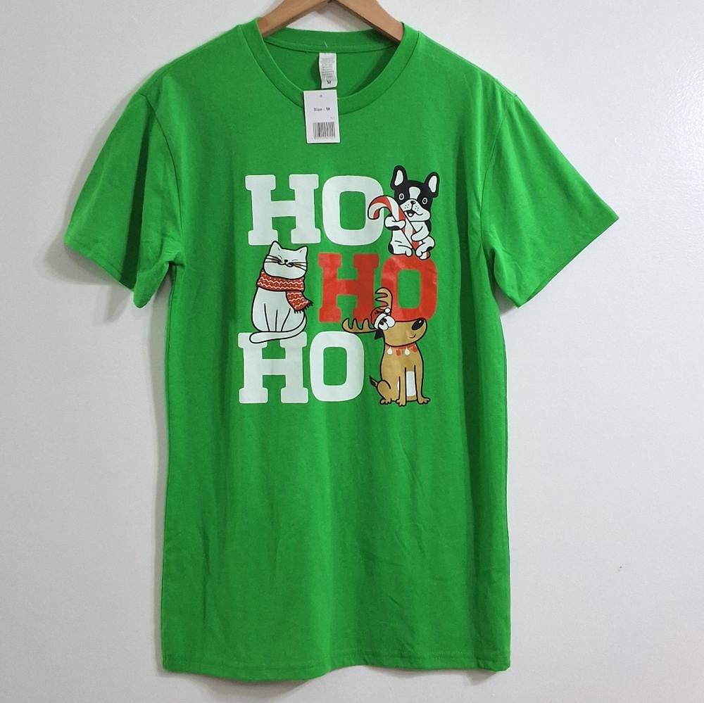 NWT Pet Lover Ho Ho Ho Christmas Holiday Women's Graphic T-Shirt , Size Medium